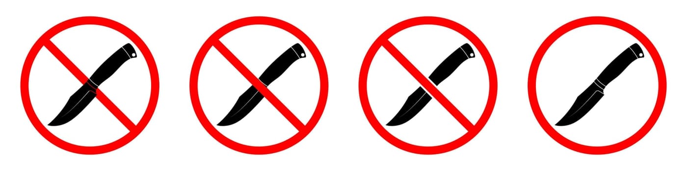 Knife ban sign. No Knife sign. Prohibition signs set. Dangerous weapon.