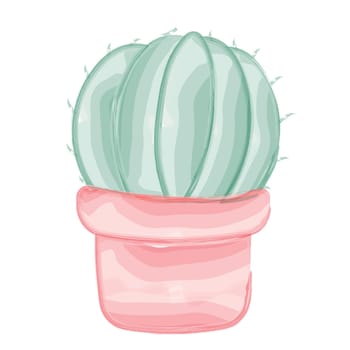 Cactus in pot. Draw illustration in watercolor