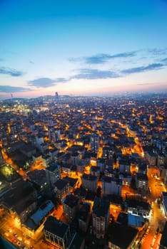 high angle view of residences buildings in Istanbul city at night