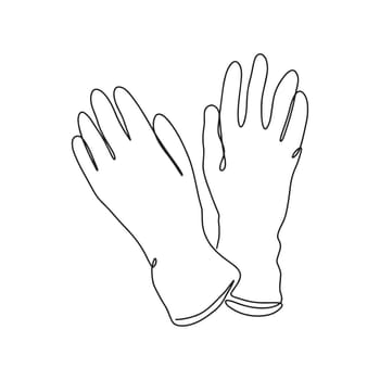Gloves in one line. Latex gloves as a symbol of protection against viruses and bacteria. A precautionary measure icon. Vector