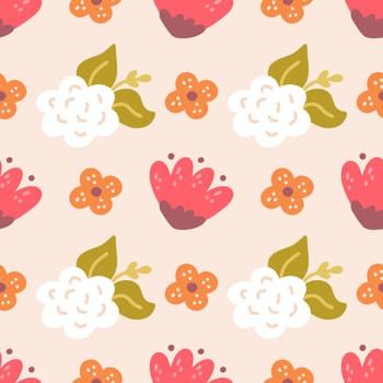 Floral Vector Seamless Pattern in Flat Style for Fabric, Wrapping Paper, Postcards, wallpaper