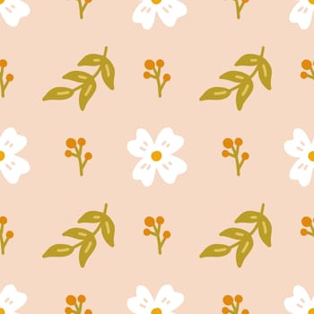 Flowers and Plants Vector seamless pattern in flat style for fabric, wrapping paper, postcards, wallpaper