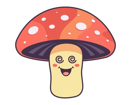cute fly agaric character with face. hallucinogenic mushroom