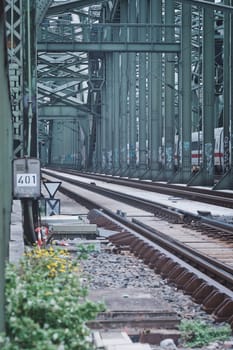 Vertical shot of the railway tracks on the Hohenzollern Bridge in Cologne, Germany