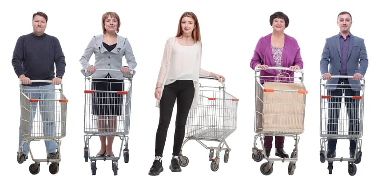 collage group of people with cart isolated on white background
