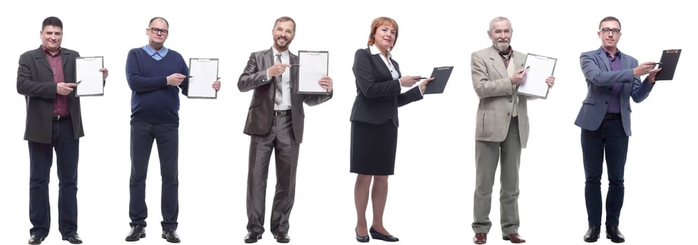 group of successful people with notepad in hands isolated