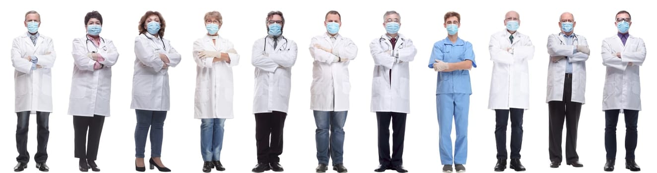 group of doctors in mask isolated on white