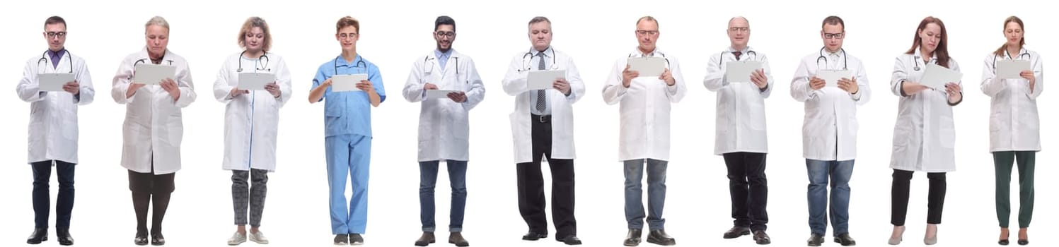 group of doctors with clipboard isolated on white