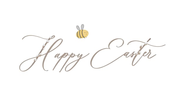 Happy Easter calligraphy inscription with watercolor bee.