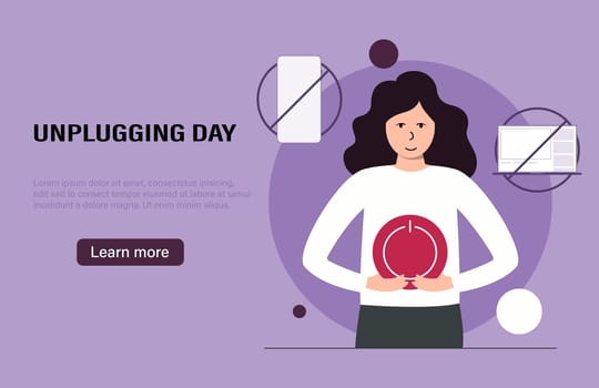 National Day of Unplugging. A woman relaxes. Rejection of gadgets, devices, internet