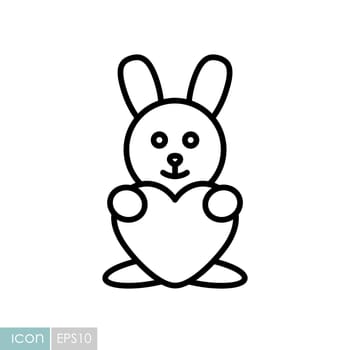 Cute plush rabbit with heart vector icon