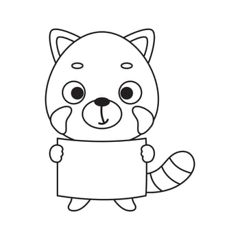 Coloring page cute little red panda holds paper sheet. Coloring book for kids. Educational activity for preschool years kids and toddlers with cute animal. Vector stock illustration