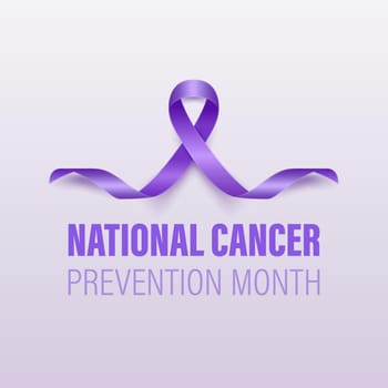 National Cancer Prevention Month Banner, Card, Placard with Vector 3d Realistic Lavender Ribbon on White Background. Cancer Prevention Awareness Month Symbol Closeup. World Cancer Day Concept
