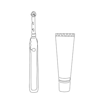 Logo template with vector illustration of a simple toothbrush line icon. Drawing with one line of toothbrush and paste. Vector illustration