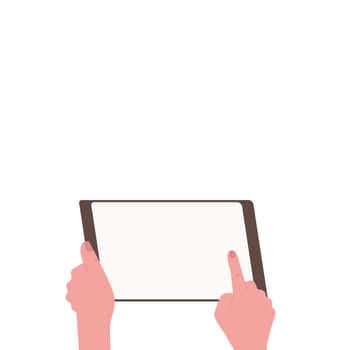 Person holding mobile phone. Important message on the screen. Cellphone with applications in hand. Finger pressing button. Bright color vector image. Single object.