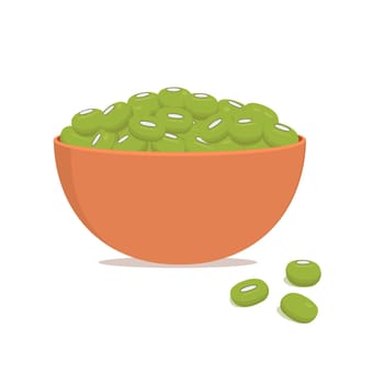 Ceramic bowl with mung beans or maash isolated on white background. Vector flat illustration