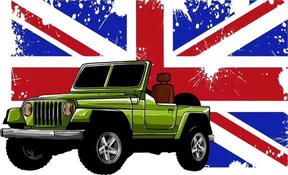 Jeep with london flag vector flat illustration