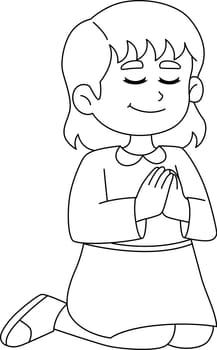 Girl Praying Isolated Coloring Page for Kids