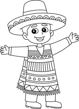 Mexican Boy Isolated Coloring Page for Kids