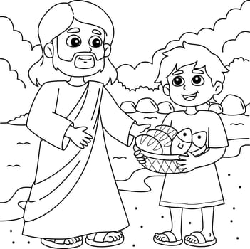 A cute and funny coloring page of Jesus feeds the 5000 people. Provides hours of coloring fun for children. Color, this page is very easy. Suitable for little kids and toddlers.