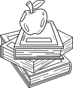 Book and Apple Isolated Coloring Page for Kids