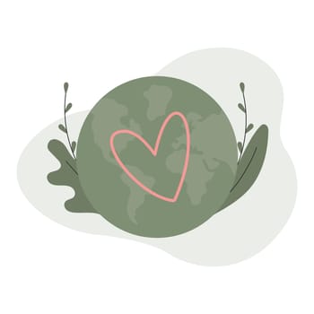 Planet earth or world globe. Love, care planet concept. Save planet poster. Flat vector illustration