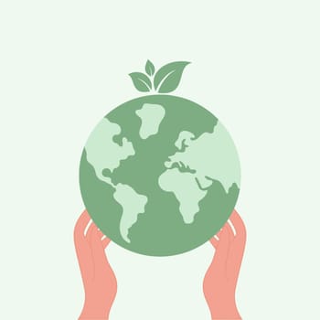 Hands holding globe, earth. Earth day concept. Earth day vector illustration for poster, banner, print, web. Saving the planet, environment. Modern cartoon flat style illustration