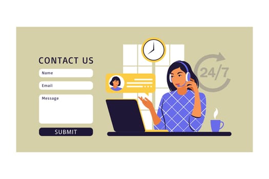 Customer service concept. Contact us form. Support, assistance, call center. Vector illustration. Flat style