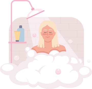Taking shower after waking up 2D vector isolated illustration