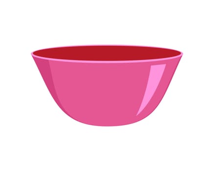 Pink empty plastic or ceramic bowl isolated on white background. Clean dishware for soup, salad or cereal. Vector cartoon illustration