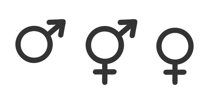 Male, female and transgender signs. Public restroom icons isolated on white background. Vector graphic pictograms