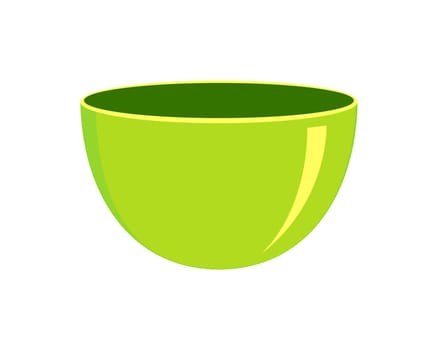 Green empty plastic or ceramic bowl isolated on white background. Clean dishware for breakfast or dinner. Vector cartoon illustration