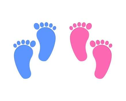 Baby foot print isolated on white background. Little boy and girl feet. Design elements for greeting card and invitations, nursery decoration, photoshoot. Vector flat illustration