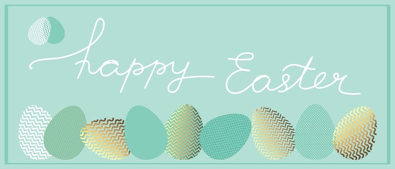 Happy Easter greeting banner with fancy eggs and handwriting