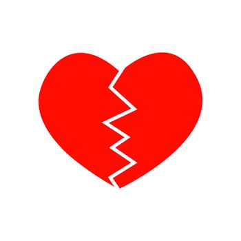 Red broken heart pictogram. Symbol of infarct, heartbreak, divorce, parting isolated on white background. Vector flat illustration