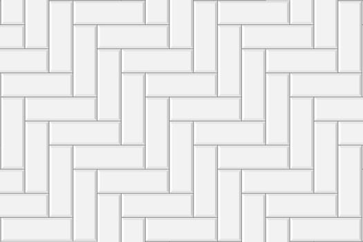 White herringbone tile seamless pattern. Kitchen backsplash or bathroom floor surface. Subway stone or ceramic brick wall background. Vector flat illustration