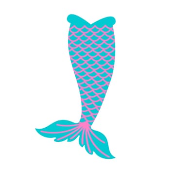 Blue mermaid tail with pink squama isolated on white background