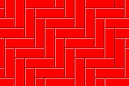 Red herringbone tile seamless pattern. Kitchen backsplash, bathroom wall or floor decoration. Subway stone or ceramic brick background. Vector flat illustration