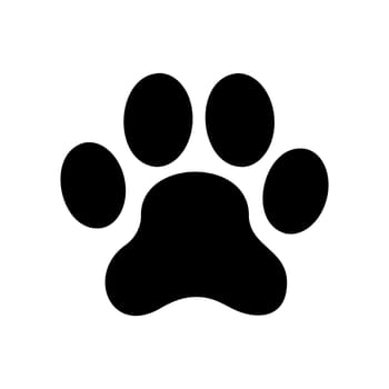 Dog paw icon. Black silhouette of canine footprint isolated on white background. Vector illustration