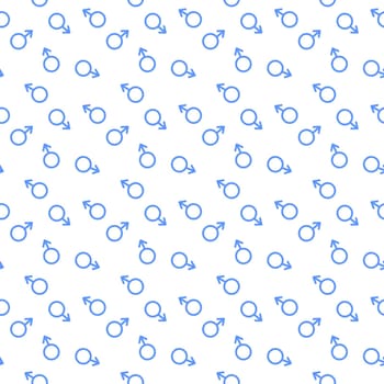 Male gender seamless pattern. Men sex symbols, Mars signs. Print for gender reveal party, baby boy shower. Vector flat illustration