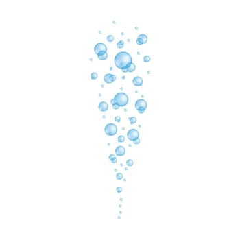 Blue transparent bubbles. Effect of fizzy sparkling water, soap or cleanser foam, aquarium or sea oxygen stream, bath sud. Vector realistic illustration
