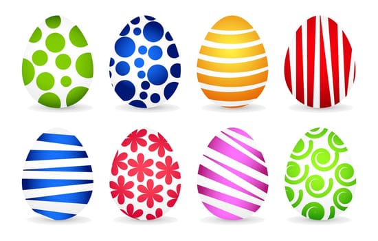 Easter eggs with an ornament on a white background, a set of icons. Colorful easter eggs