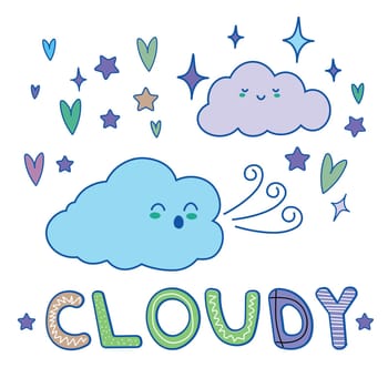 Colorful hand drawn cute card with cloud and heart. Text Cloudy vector illustration EPS
