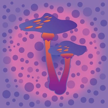 Magic mushroom. Psychedelic hallucination. Vibrant vector illustration. 60s hippie colorful art. EPS
