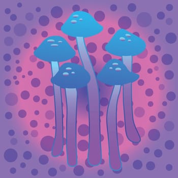 Magic mushroom. Psychedelic hallucination. Vibrant vector illustration. 60s hippie colorful art. EPS