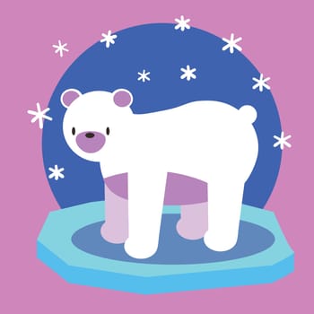 Hand drawn illustration of polar bear isolated on pink and blue Walking or standing polar bear, side view. Flat style EPS