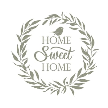 Home Sweet Home - Typography poster. Handmade lettering print. Vector vintage illustration with house hood and lovely heart and incense chimney.