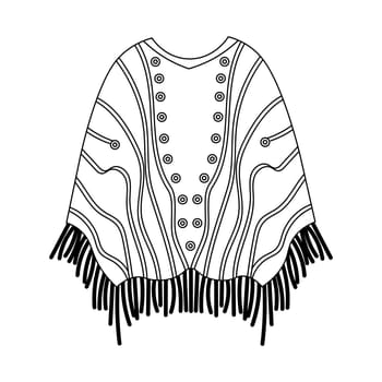 Cowboy Mexican poncho with an ornament. National symbol of Mexico. Illustration, sketch for coloring