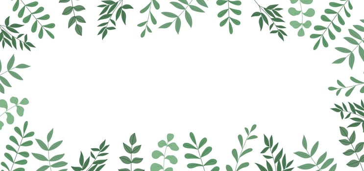 Spring floral rectangular background with green herbs and space for text in flat style