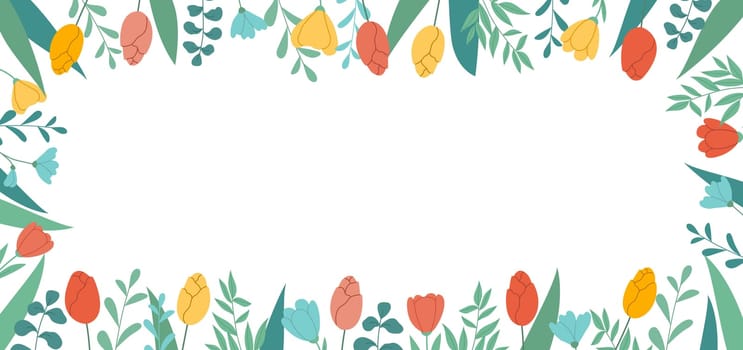 Spring floral rectangular background with space for text in flat style
